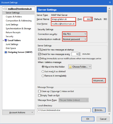 Account setup screen